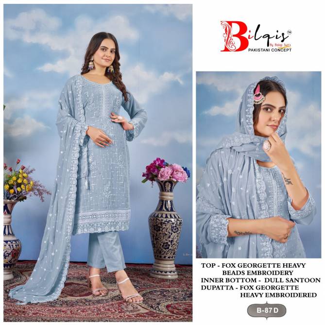 Bilqis B 87 A to D Faux Georgette Pakistani Suits Wholesale Price In Surat
